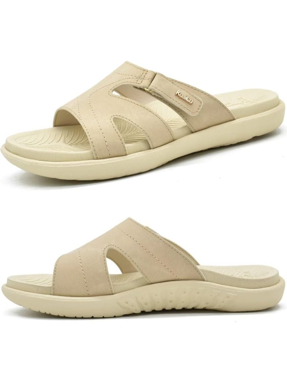 Women's Beige Orthotic Slides Ladies Athletic Yoga Mat Memory Foam Sandal Shoes